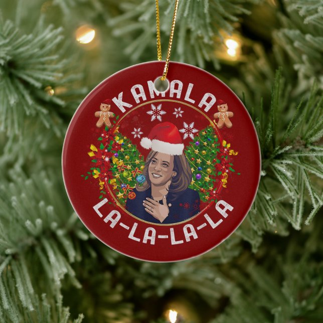 Kamala Harris Santa Hat Christmas Ceramic Ornament (Tree)
