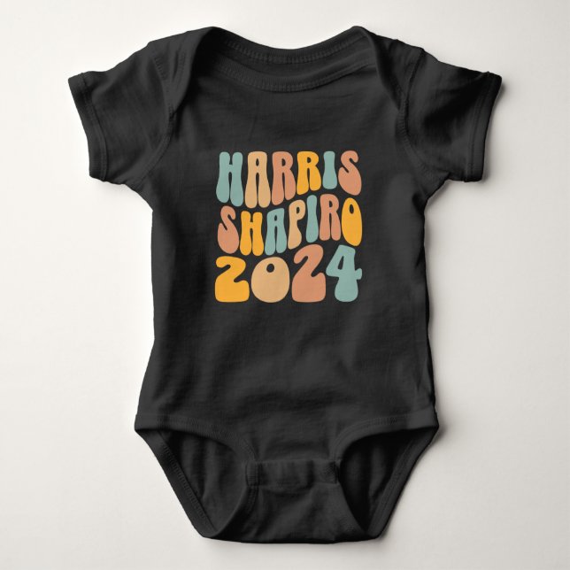 Kamala Harris Shapiro Wavy Text Retro Trendy Baby Bodysuit (Front)