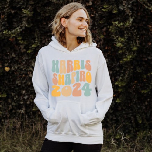 Kamala Harris Shapiro Wavy Text Retro Trendy Hoodie