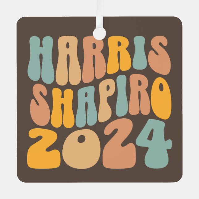 Kamala Harris Shapiro Wavy Text Retro Trendy Metal Ornament (Front)
