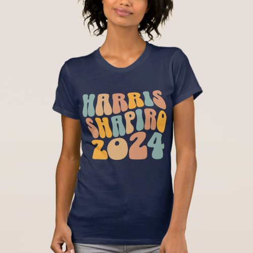 Kamala Harris Shapiro Wavy Text Retro Trendy T_Shirt