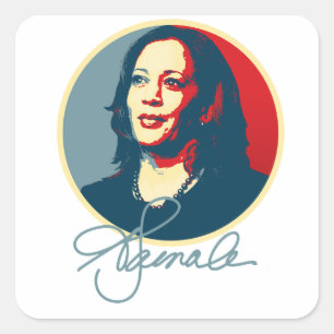 Kamala Harris Signature Portrait Square Sticker