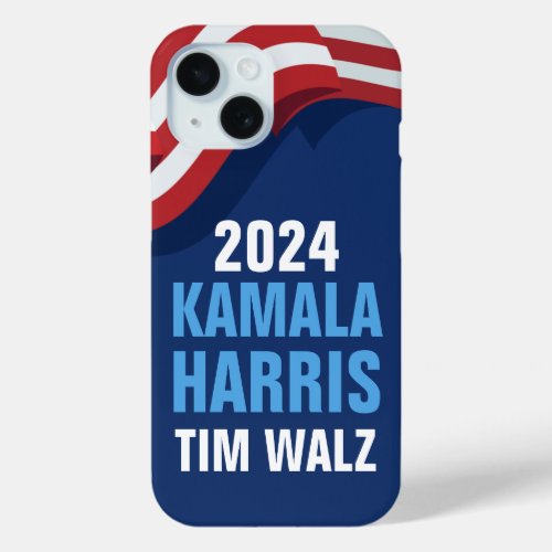 Kamala Harris Tim Walz 2024 Blue Democrat iPhone 15 Case