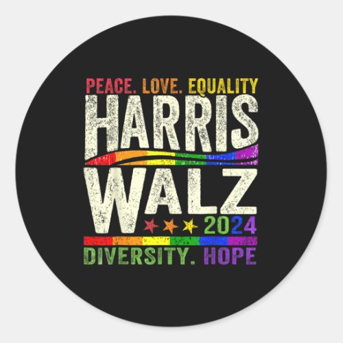 Kamala Harris Tim Walz 2024 Peace Lgbt Harris Walz Classic Round Sticker