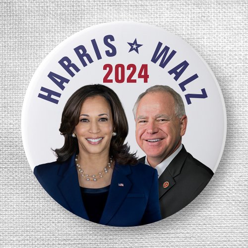 Kamala Harris Tim Walz 2024 President Vice Photos Button