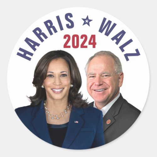 Kamala Harris Tim Walz 2024 President Vice Photos Classic Round Sticker