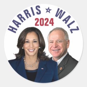 Kamala Harris Tim Walz 2024 President Vice Photos Classic Round Sticker