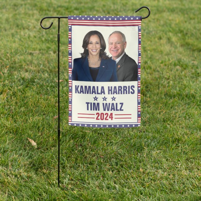 Kamala Harris Tim Walz 2024 President Vice Photos Garden Flag (In SItu)