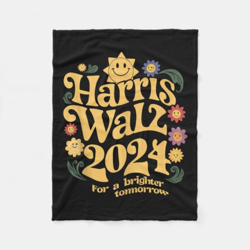 Kamala Harris Tim Walz 2024 _ Retro Hippy  Fleece Blanket