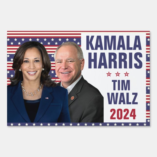Kamala Harris Tim Walz 2024 US President Photo Sign (Front)