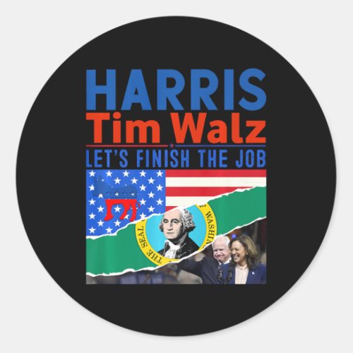 Kamala Harris Tim Walz 2024 Us States Flag Washing Classic Round Sticker