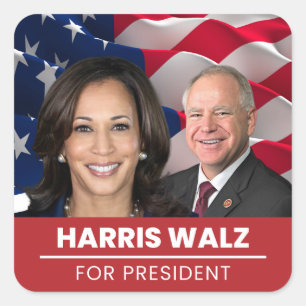 Kamala Harris Tim Walz For President 2024 Square Sticker