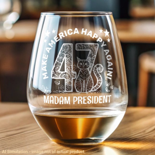 Kamala Harris, Tim Walz Make America Happy Again! Stemless Wine Glass (Creator Uploaded)
