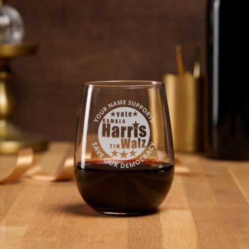 Kamala Harris Tim Walz Personalized Collectible Stemless Wine Glass