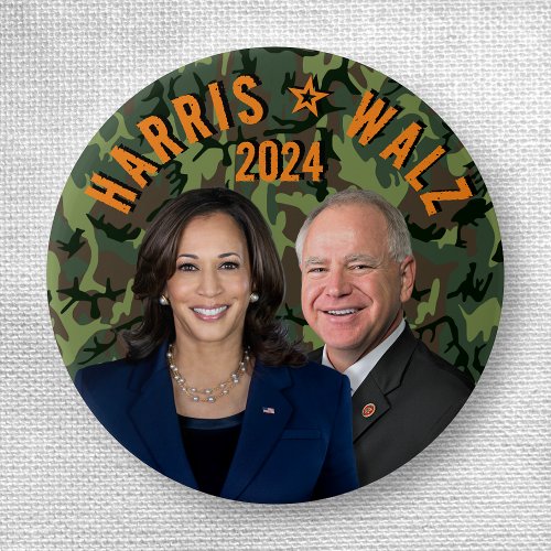 Kamala Harris Tim Walz President Vice Photos Camo Button