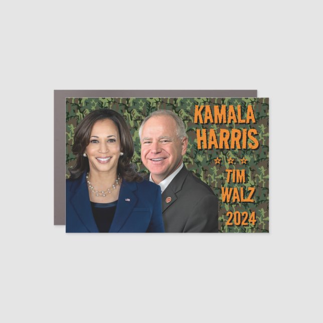 Kamala Harris Tim Walz President Vice Photos Camo Car Magnet (Front)