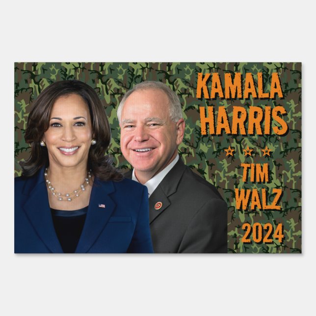 Kamala Harris Tim Walz President Vice Photos Camo Sign (Front)