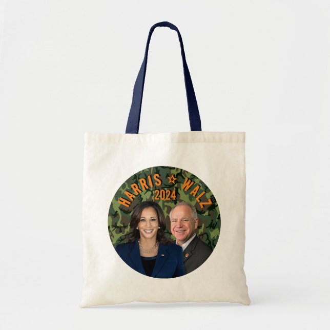 Kamala Harris Tim Walz President Vice Photos Camo Tote Bag (Front)