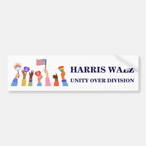 Kamala Harris Tim Walz Unity Over Division Bumper Sticker