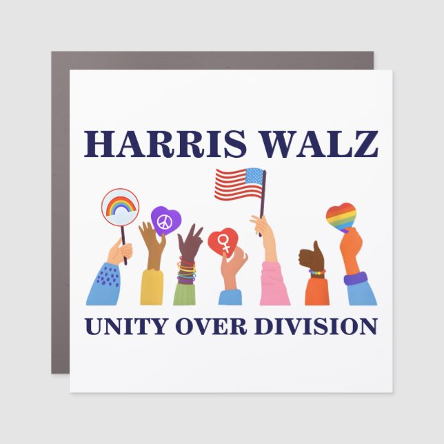 Kamala Harris Tim Walz Unity Over Division Car Magnet (Front)