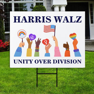 Kamala Harris Tim Walz Unity Over Division Sign