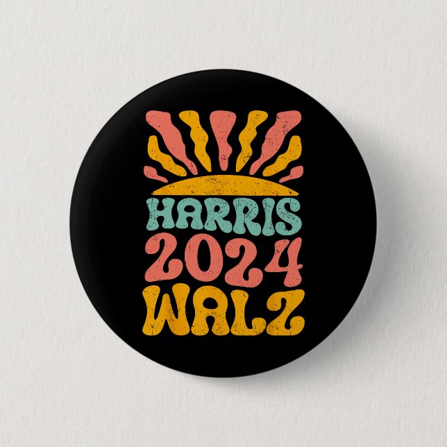 Kamala Harris Tim Wheimer 2024 Retro Cat Lady Fema Button (Front)