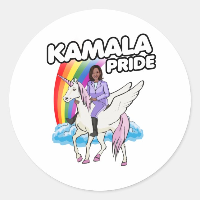 KAMALA HARRIS UNICORN PRIDE CLASSIC ROUND STICKER (Front)