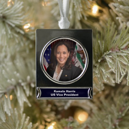 Kamala Harris US Vise President Biden 2024 Silver Plated Banner Ornament