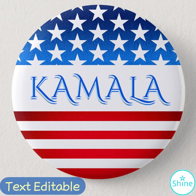 Kamala Harris USA Flag Democrats Personalized Text Button (Creator Uploaded)