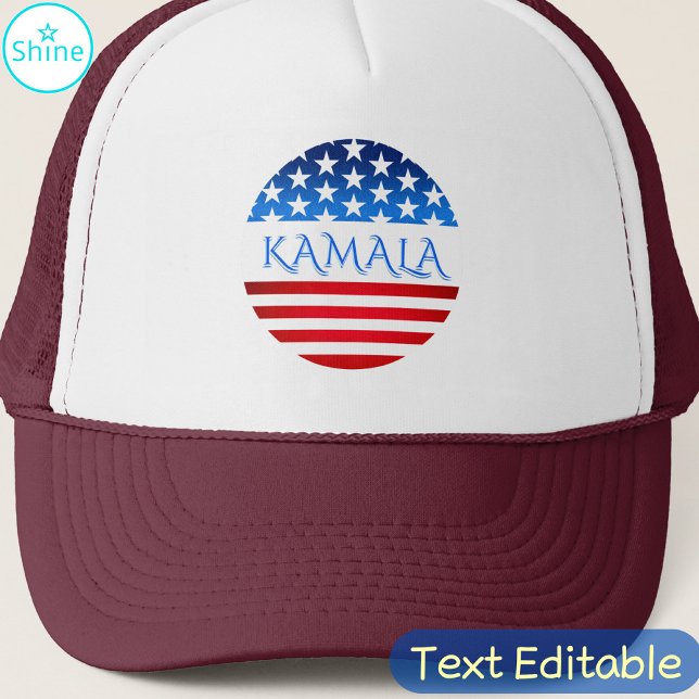 Kamala Harris USA Flag Democrats Personalized Text Trucker Hat (Creator Uploaded)