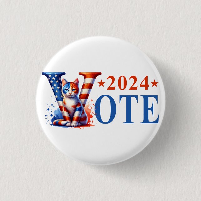 Kamala Harris Vote 2024 Cat Patriotic  Button (Front)