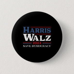 Kamala Harris Waltz 2024 Election Save Democracy Button