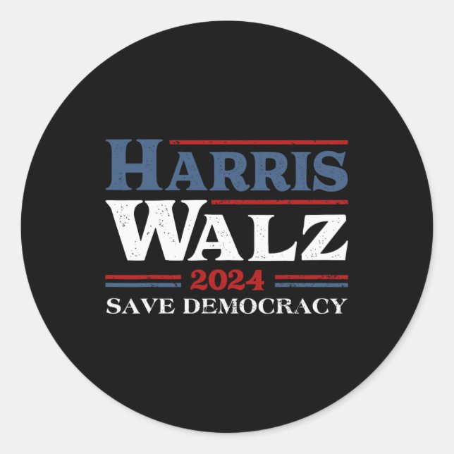 Kamala Harris Waltz 2024 Election Save Democracy  Classic Round Sticker (Front)
