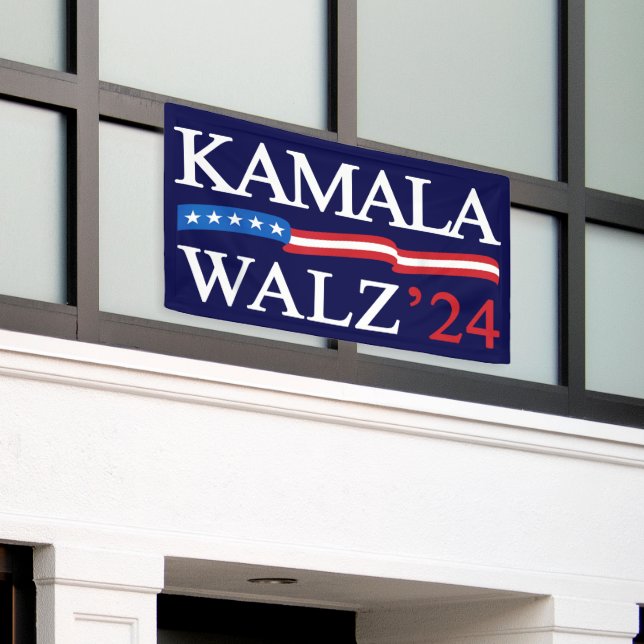 Kamala Harris Walz 2024 Obviously Blue Banner (Outside Building)