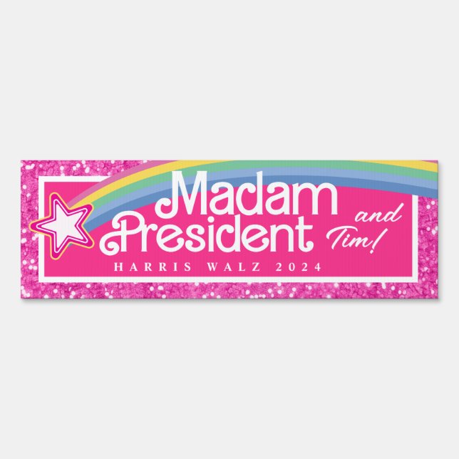 Kamala Harris Walz Sign Madam President 2024 Pink (Front)