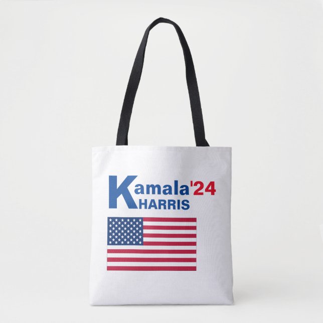 Kamala Harris with American Flag Tote Bag (Front)