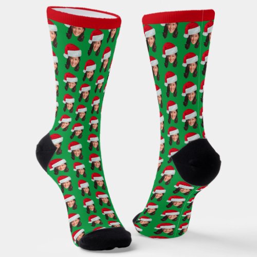 Kamala Harris with Christmas Santa Hat _ red green Socks