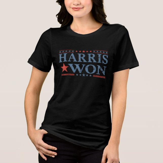 Kamala Harris Won 2024 Election American Flag  Tri-Blend Shirt (Front)