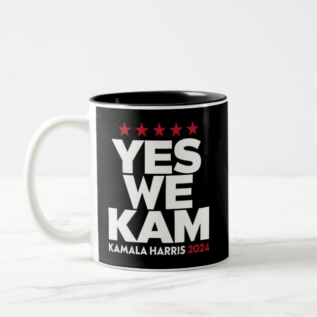 Kamala Harris Yes We Kam for US President 2024  Two-Tone Coffee Mug (Left)