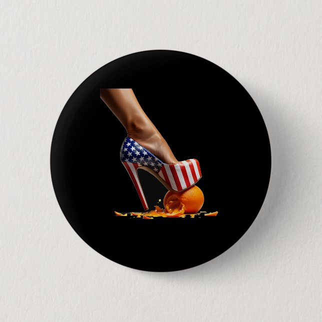 Kamala Heels Stepping On Orange  Button (Front)