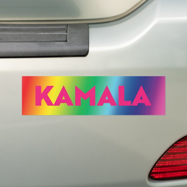 Kamala hot pink typography gradient rainbow pride bumper sticker (On Car)