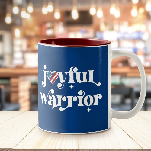 Kamala Joyful Warrior White Type USA Flag Heart Two-Tone Coffee Mug