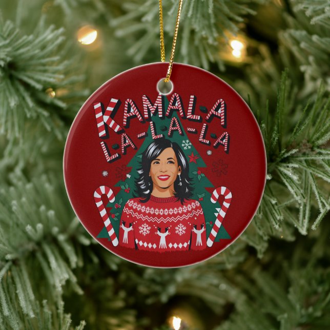 Kamala-la-la-la Funny Christmas Kamala Harris Ceramic Ornament (Tree)