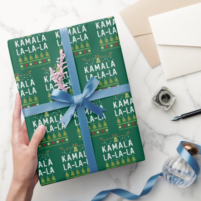 Kamala La La La Funny Harris Christmas Ugly Green Wrapping Paper (Gifting)