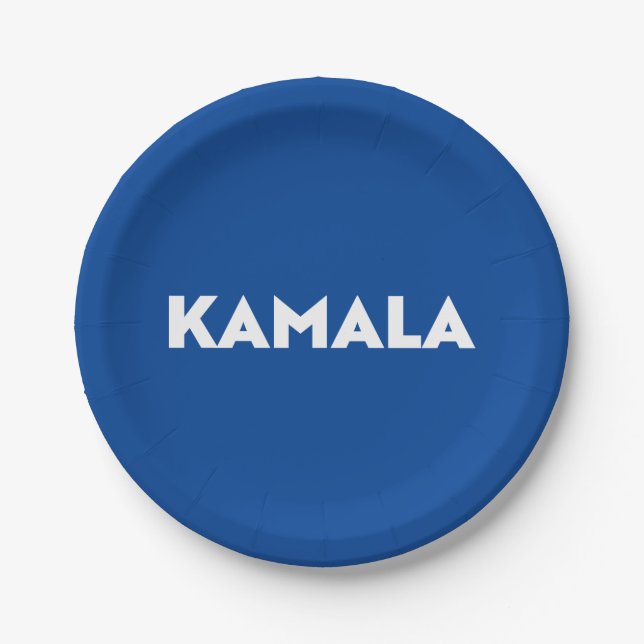 Kamala modern bold typography minimalist blue paper plates (Front)