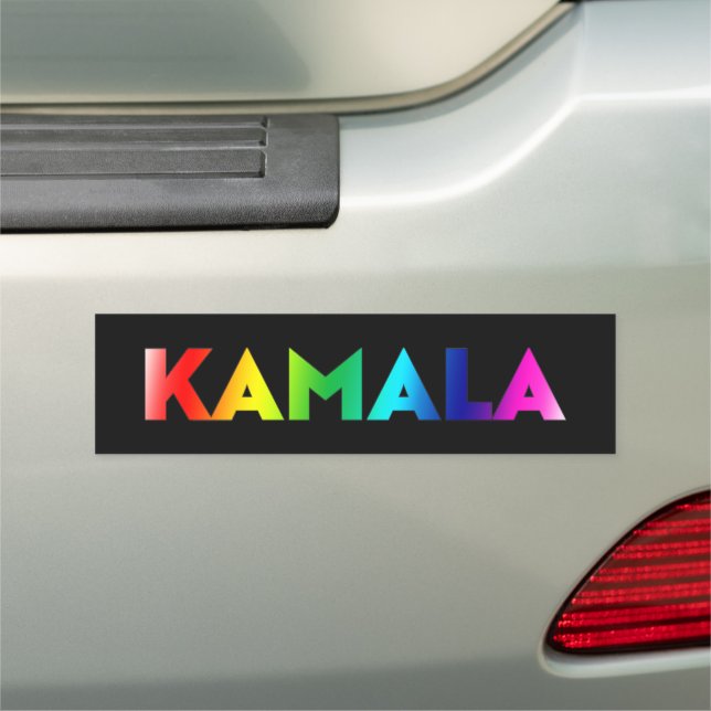 Kamala modern rainbow gradient typography black car magnet (In Situ)