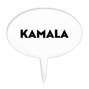 Kamala modern typography minimalist black white cake topper