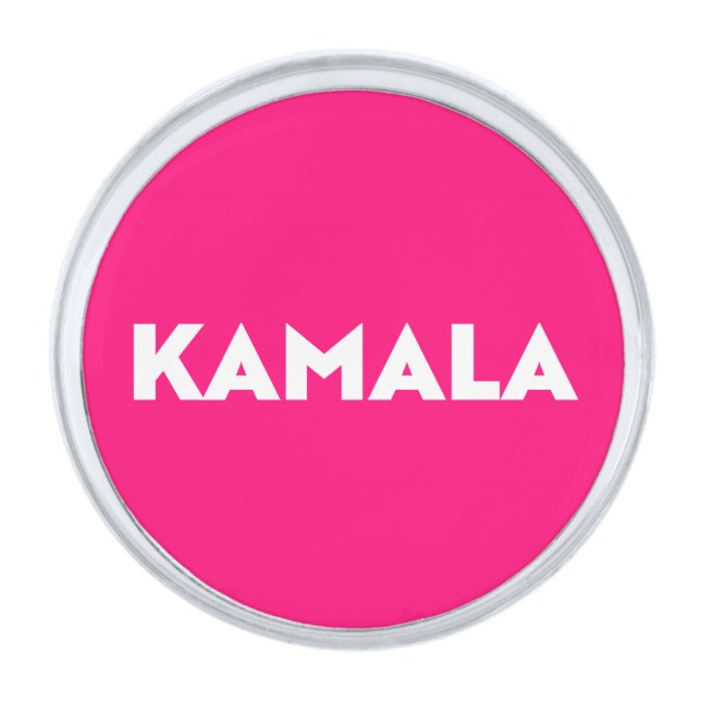 Kamala modern typography minimalist hot pink silver finish lapel pin (Front)