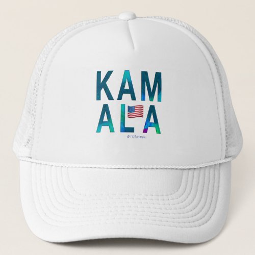 KAMALA name with American flag graphic Trucker Hat