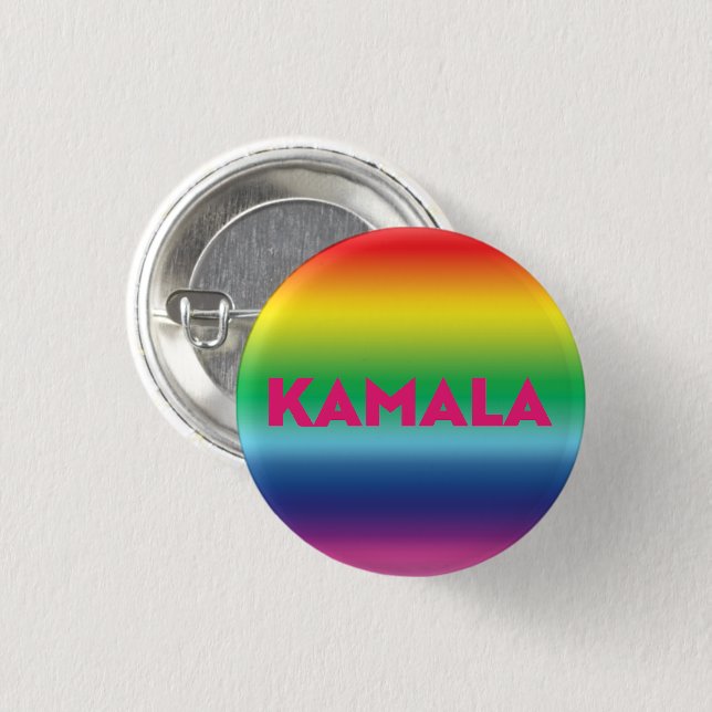 Kamala pink typography rainbow gradient pattern button (Front & Back)